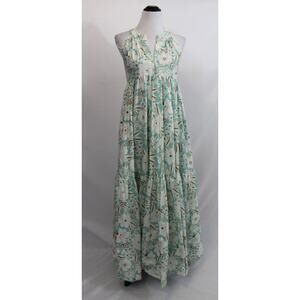 ALOHA MARINA Sz S Small Light Blue Flora Kona Maxi Dress Cotton